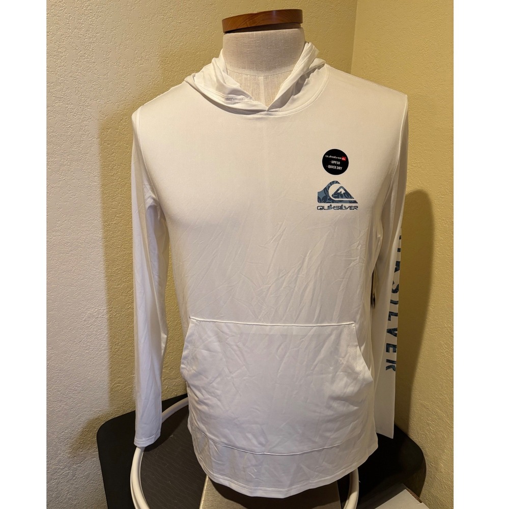 Quiksilver Mens White UPF 50 Quick Dry Hooded Rash Guard Sun Shirt M QSM15SE002